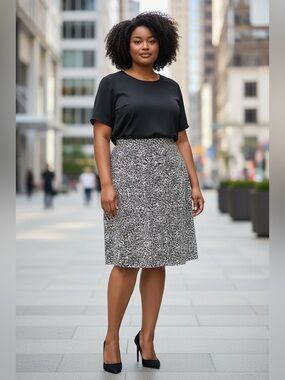 Claire France Plus Size Leopard Print Pull-On Skirt 2X Stretch Midi Career Chic